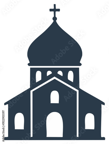 Silhouette of a Christian Orthodox Church with a Dome and a Cross, Religious Architecture, Vector Illustration, Landmark