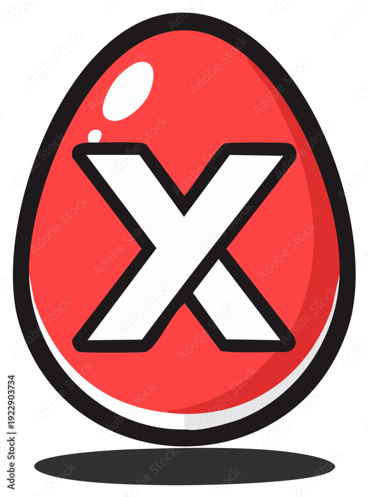 Obraz premium Red Easter Egg with White X Mark Graphic Symbol