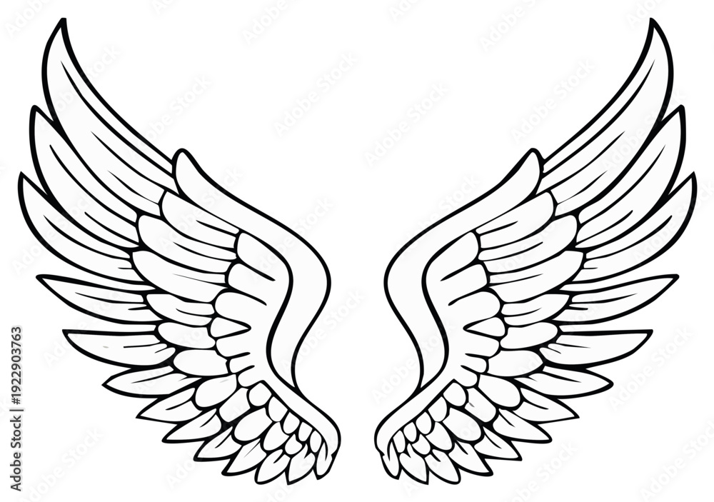 Fototapeta premium Stylized Angel Wings Outline Drawing Illustration