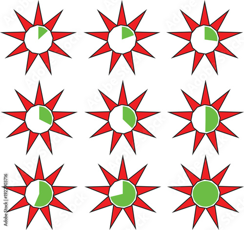 Sun Progress Indicator Set – Radial Loading Icons Collection Vector