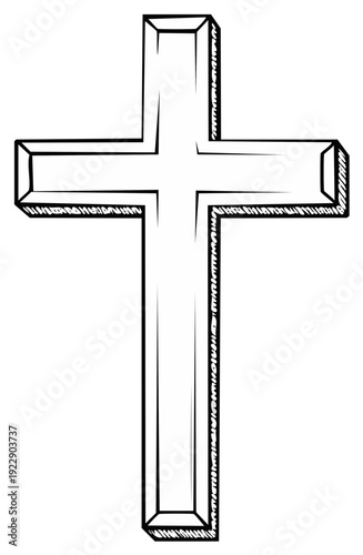 Christian Cross Religious Symbol Illustration 3D Outline Style