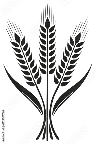 Three stylized wheat stalks with leaves, black on white graphic illustration