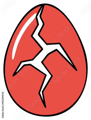 Cartoon Cracked Red Egg Illustration, Hatching Concept, Isolated Graphic