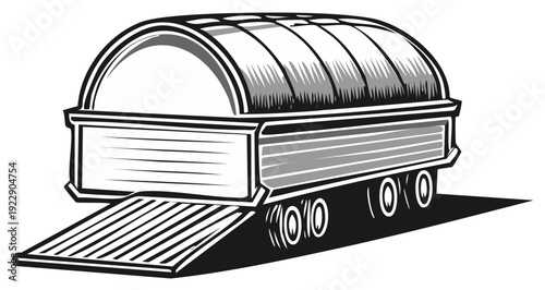 Retro caravan vehicle trailer sketch style illustration, vintage transportation design.