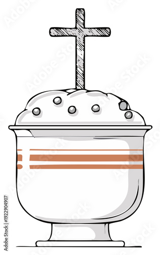 Christian ritual food kulich decorated with cross and balls illustration religious celebration cartoon style art drawing