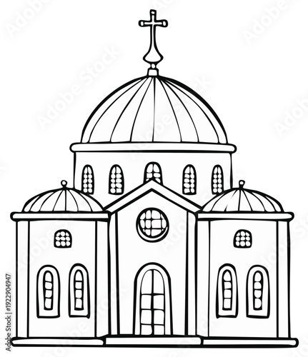 Orthodox Church with Domes and Cross Illustration