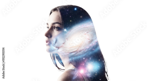 Double Exposure Woman Portrait with Halftone Texture