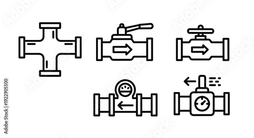 Various Industrial Valves Illustrated in Simple Line Art Style