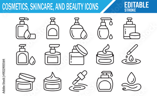 Set of Minimalist Line Icons for Skincare, Beauty, and Spa