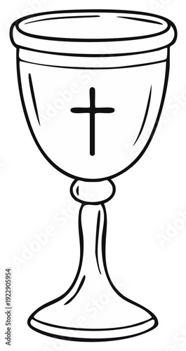Line art chalice with cross for religious communion celebration