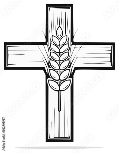 Christian cross with a stalk of wheat symbolizing communion faith and harvest