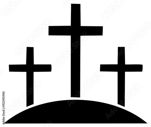 Three Crosses Silhouette on Hilltop Symbolic of Faith and Redemption