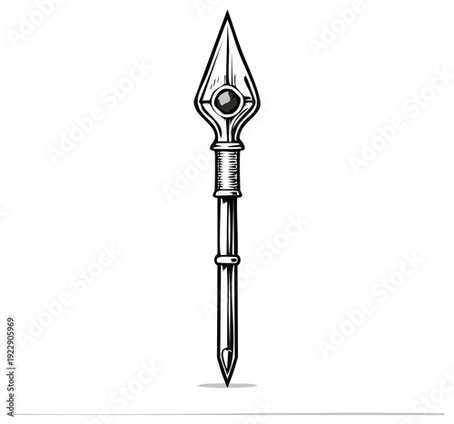 Detailed hand-drawn illustration of a spear weapon isolated