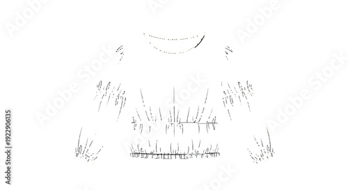 Isolated Fashion Technical Drawing: Women's Long Sleeve Shirred Blouse Flat Sketch isolated PNG with Transparent Background