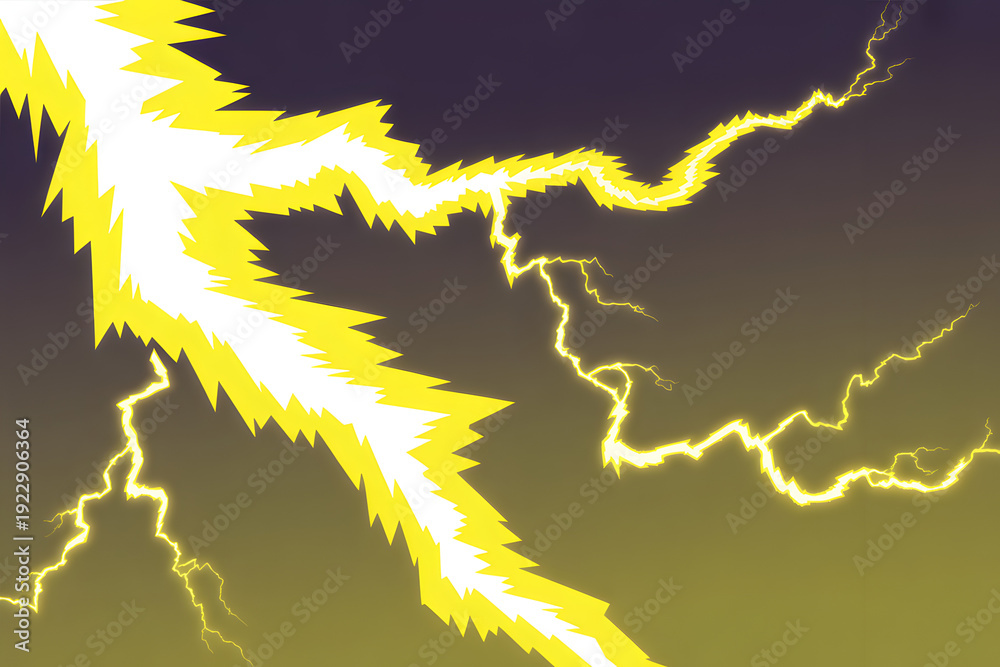 Obraz premium Lightning Bolt Illustration — Dramatic Yellow Lightning Strikes from Dark Storm Cloud, Thunderstorm Vector Art for Weather, Backgrounds and Posters