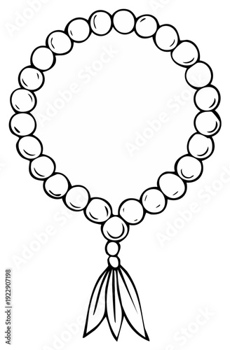 Outline of prayer beads with tassel for spiritual meditation and mindfulness practice