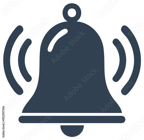 Isolated graphic illustration of a ringing bell with notification waves in navy
