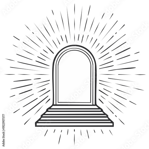 Archway with Steps and Radial Rays Symbolizing Opportunity and Breakthrough