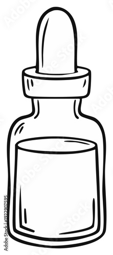 Simple Line Drawing of a Dropper Bottle with Liquid