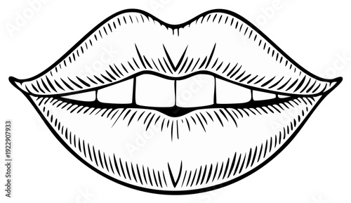 Detailed drawing of open lips with teeth
