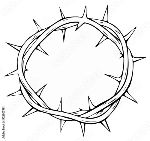 Detailed Illustration of a Crown of Thorns Symbolizing Sacrifice and Suffering