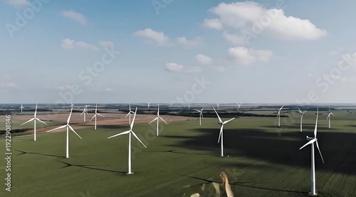 Aerial Drone Shot of Wind Turbines Generating Clean Renewable Energy