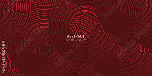 Abstract red glowing geometric lines on dark red background. Modern shiny red circle lines pattern. Futuristic technology concept, perfect for covers, posters, banners, brochures, websites, etc.