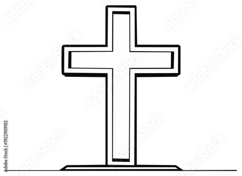 Simple Outlined Cross Symbol on Ground Christian Faith Religious Icon Clean Minimalism
