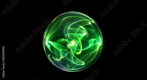 Glowing green plasma vortex in a dark background