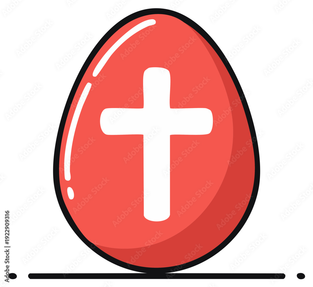 Fototapeta premium Bright Red Easter Egg with White Christian Cross Symbol Illustration