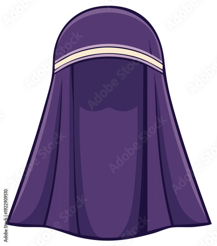 Illustrated Icon of a Purple Niqab Veil with Headband for Muslim Women's Modesty and Religious Observance