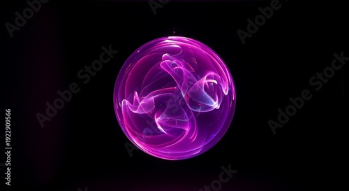 Vibrant pink neon light oval shape on black background