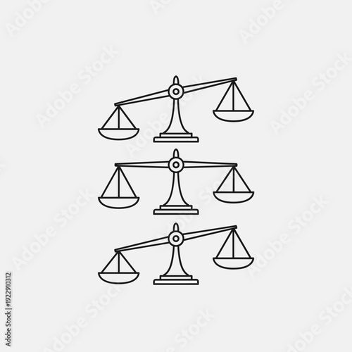 Justice Scale Icon Set Vector – Legal Balance Symbol Line Art Illustration