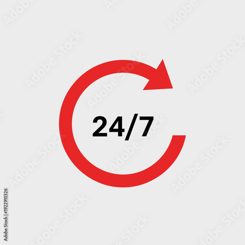 24/7 Support Icon Vector – Round Arrow Service Availability Symbol Illustration
