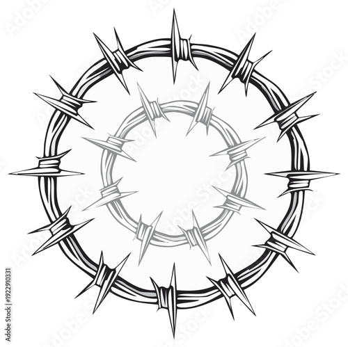 Circular barbed wire tattoo design with sharp spikes arranged in a decorative pattern