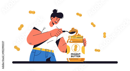 Woman Spreading Peanut Butter from Jar, Healthy Snack Concept