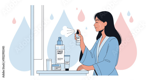 Woman Using Face Mist Spray for Skincare Routine