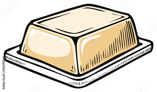 Stylized Illustration of a Block of Yellow Butter on a Dish