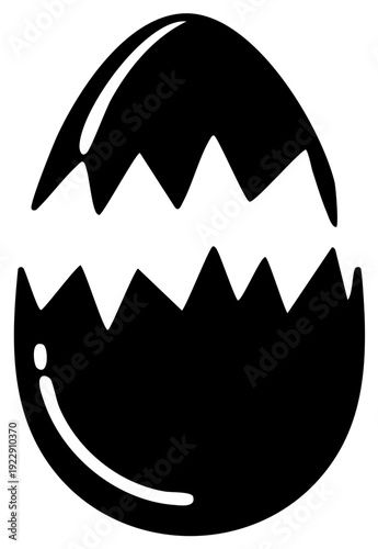 Cracked egg silhouette icon, black Easter symbol, hatching egg.