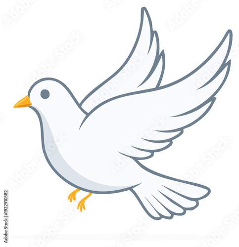 Graceful white dove with open wings flying, a symbol of freedom and peace