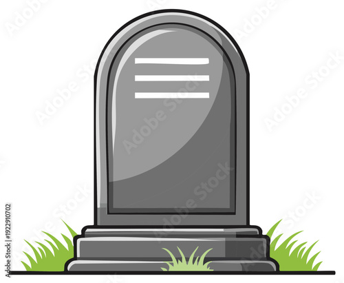 Cartoon Tombstone with Grass Patches in Cemetery Illustration Single Grave Monument Memorial Symbol