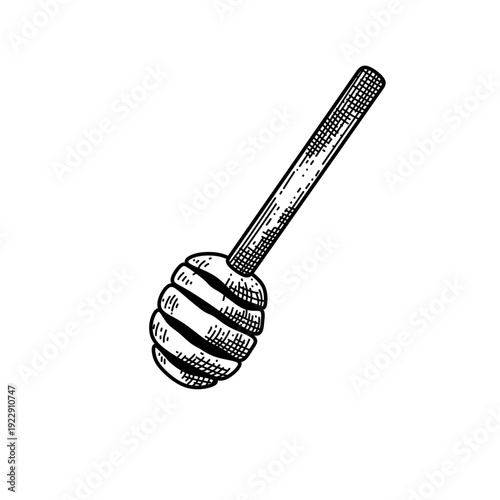 hand drawn wooden honey dipper line art vector illustration