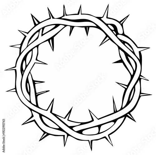 Circular Crown of Thorns Intricate Spiky Vine Illustration
