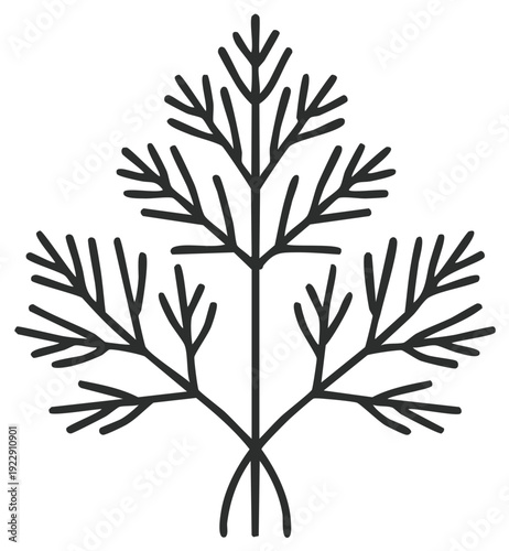 Minimalist dill sprig line art icon. Simple black and white herb or fennel leaf illustration.