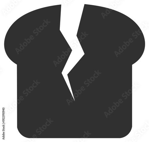 Broken bread loaf icon depicting fragility division or food crisis symbol