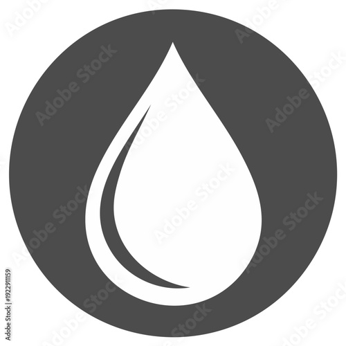 Water droplet symbol inside of a gray circle illustration on white background