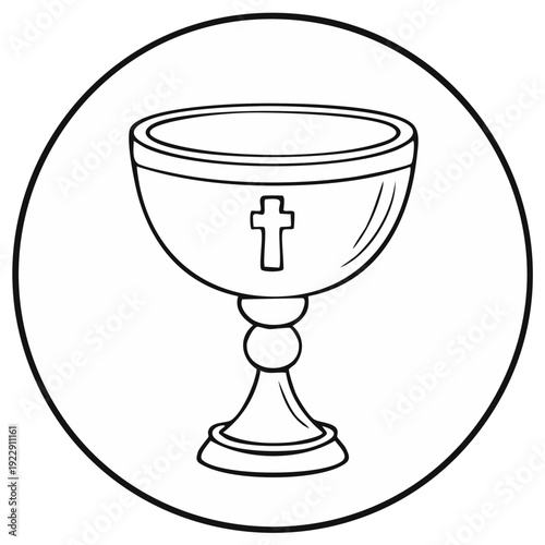 Christian communion chalice with cross symbol in a circular outline graphic