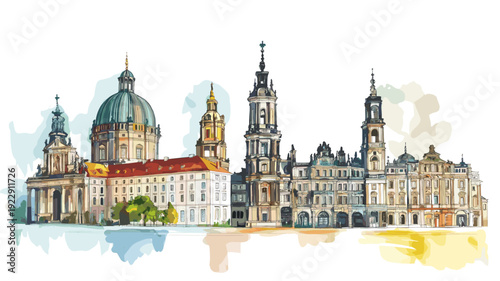 Dresden Zwinger. Dresden Zwinger watercolor vector illustration