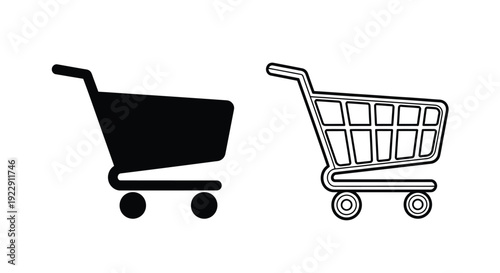 Two shopping cart icons a solid black silhouette and a line drawing