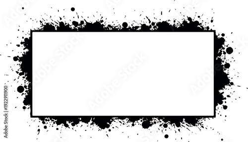 Grunge Border with Black Splatter and Rectangle Frame for Creative Design Elements